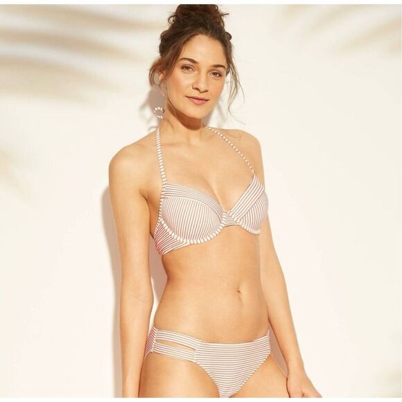 ✨Shade & Shore Textured Stripe Light Lift Two-Piece Halter Bikini Sz 34C & M✨ - Picture 1 of 14